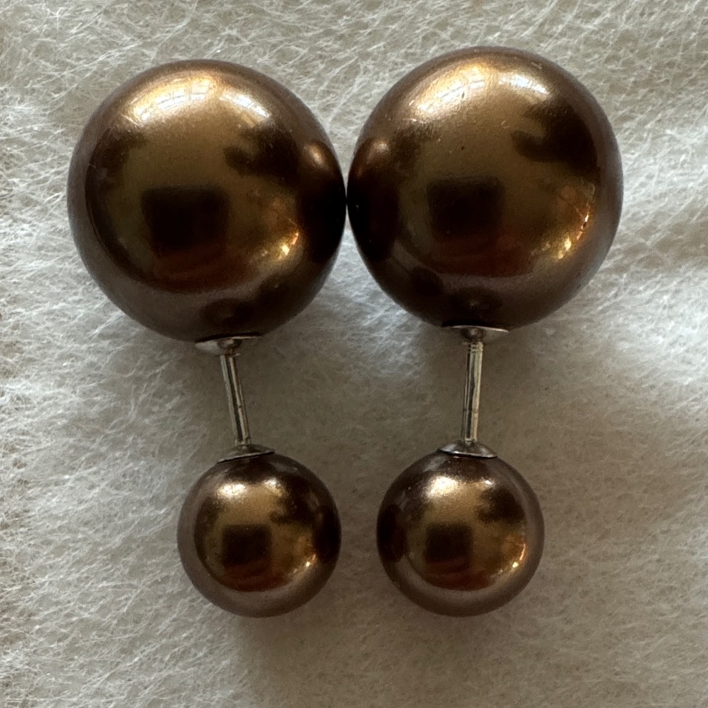 Chic Metallic Double pearl Ball Earrings